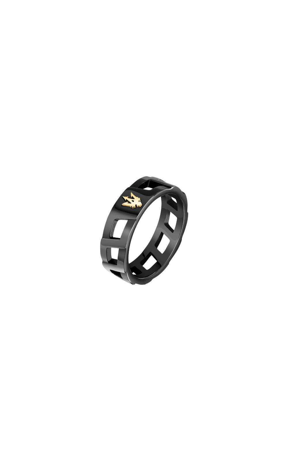 MASERATI RING JM334AVD510-No.23 Μαύρο Ανδρικό Δαχτυλίδι Με Χρυσή Τρίαινα