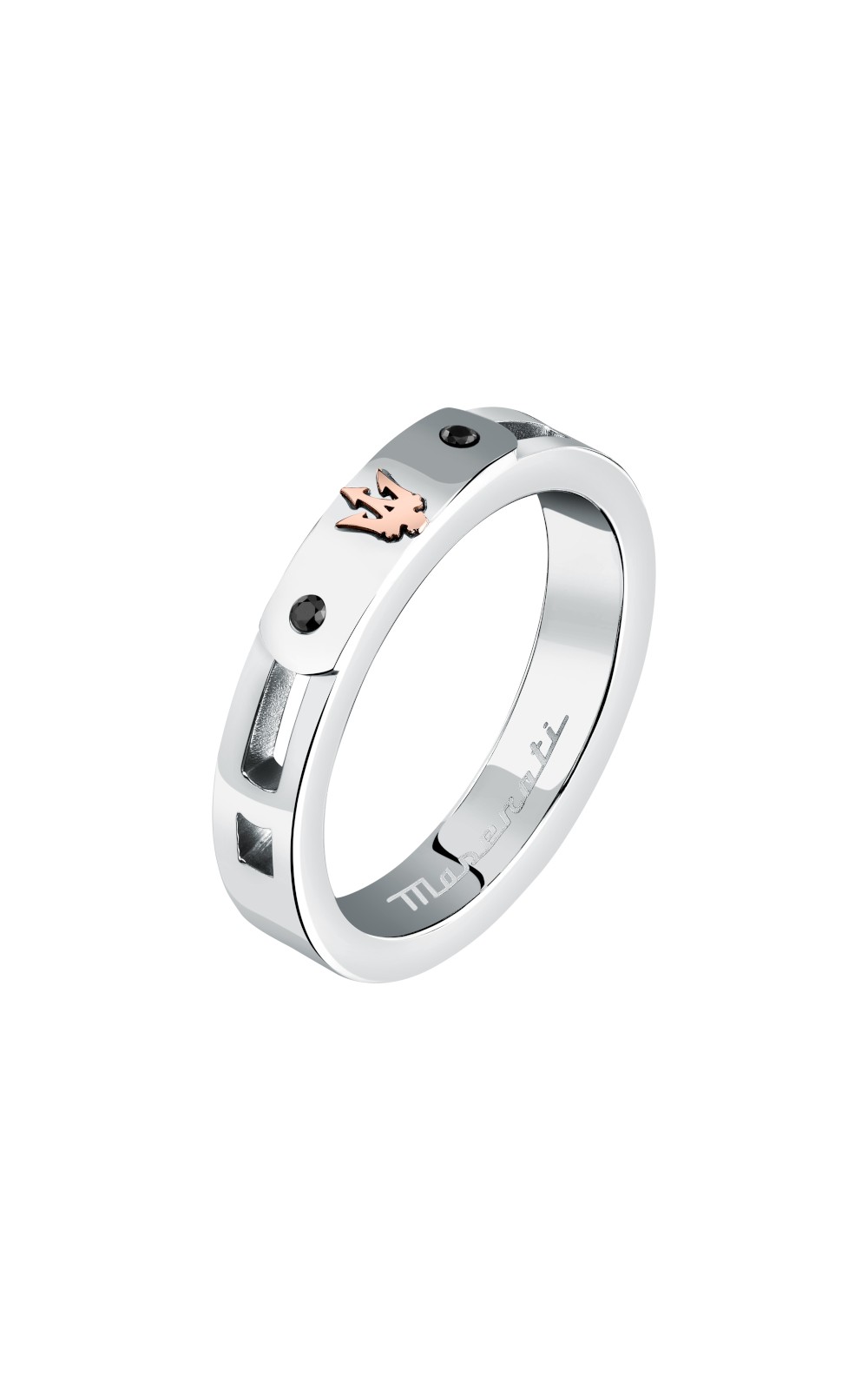 MASERATI MASERATI RING JM423AVD290-No.27 Ασημένιο Ανδρικό Δαχτυλίδι Με Πέτρες Και Ροζ Χρυσό Λογότυπο